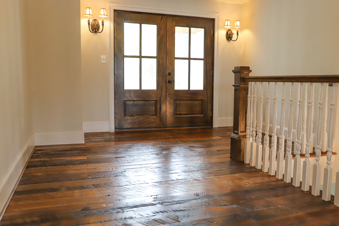 Foyer in Tobaccowood dark oak flooring by Cochrans Lumber