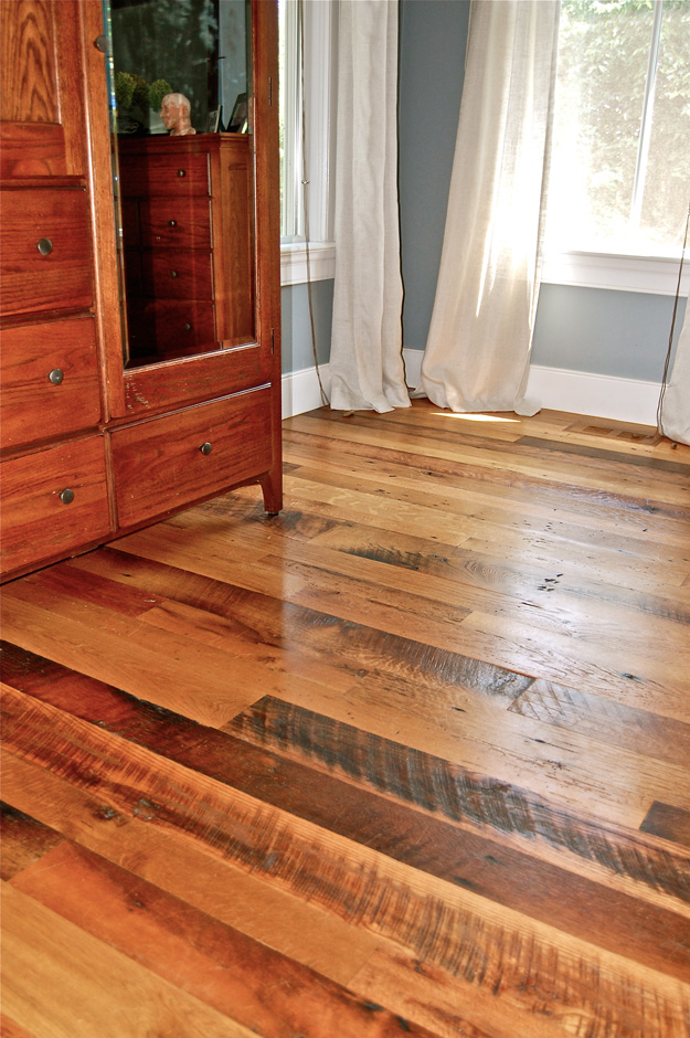 Antique Oak Flooring in bedroom - golden with hints of red