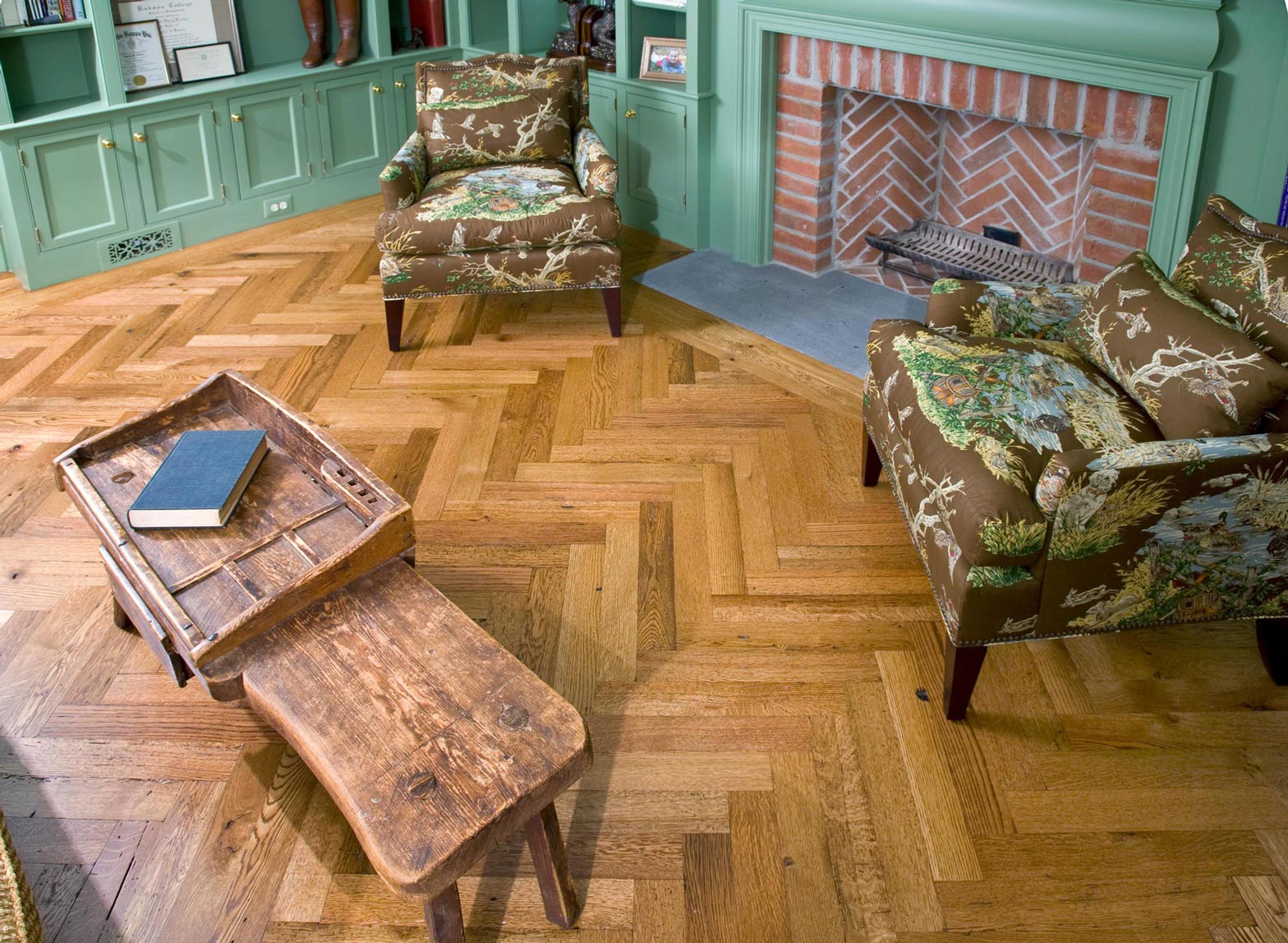 Antique Oak Milled Herringbone Living Room