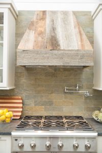 Image of barn board stove hood 2 rustic kitchen design Cochran's Lumber reclaimed barn wood
