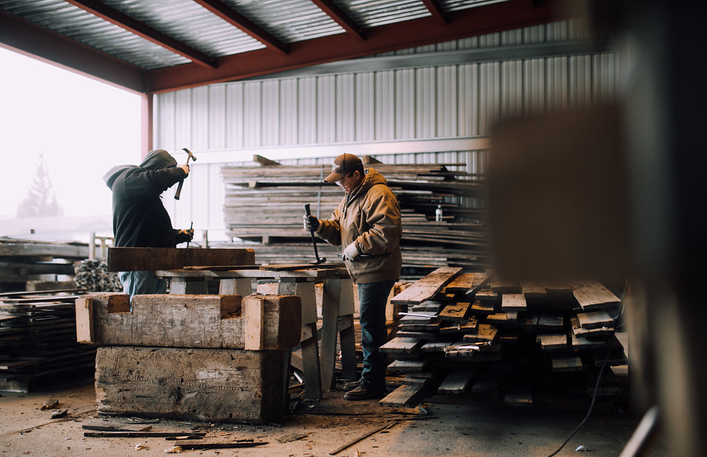 De-nailing process at Cochran's Lumber - Reclaimed wood