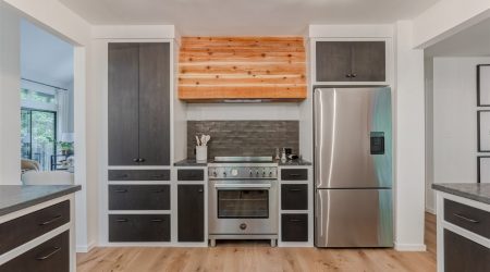 Image of Kitchen with Accent Wall using Barn Wood Panels