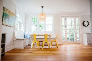 Image of Antique heart Pine Wood Flooring in Renovated Bungalow