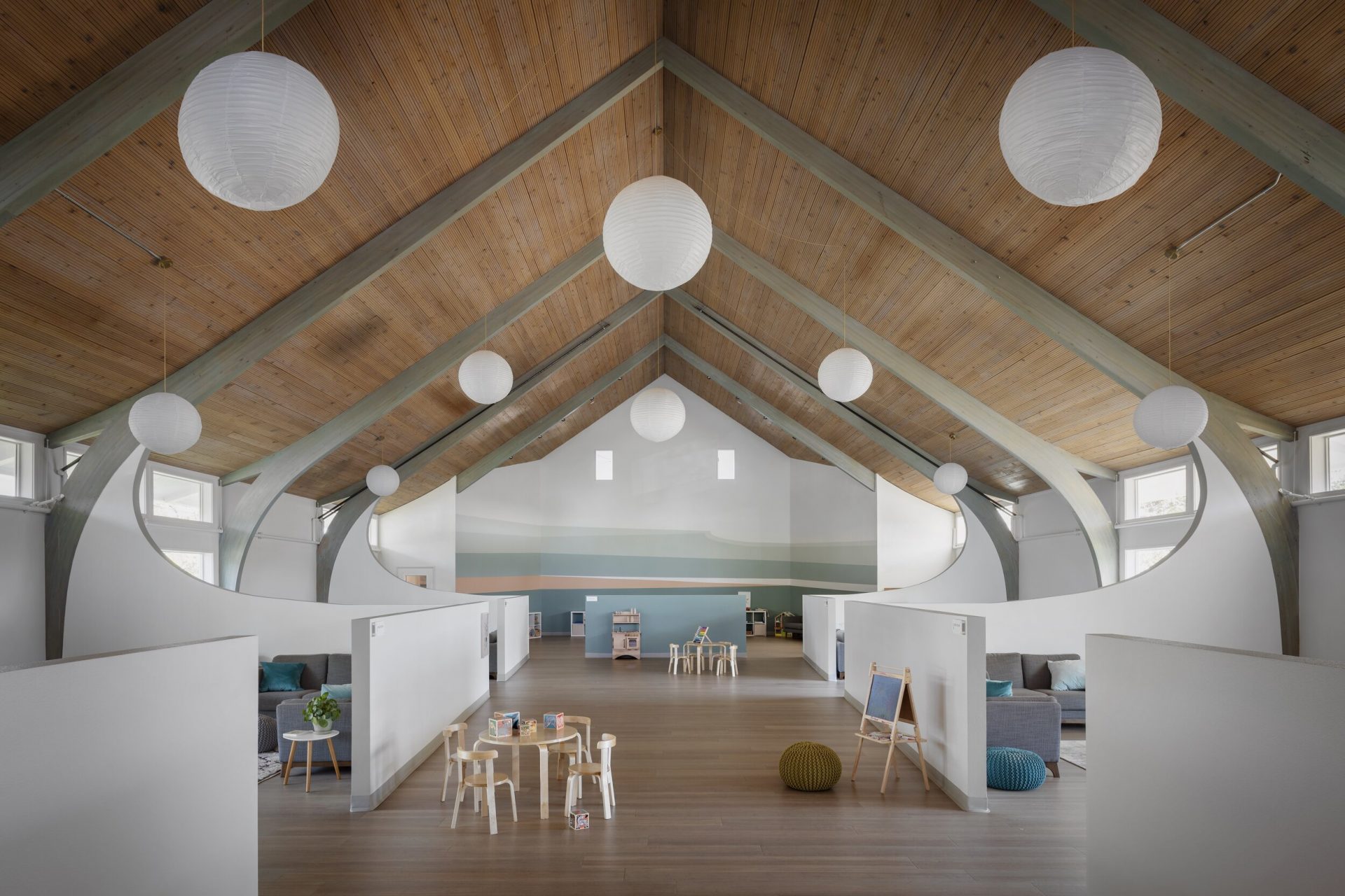 Image of Wood Ceiling Panels with Beams